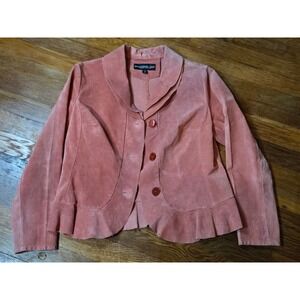 Monterey Bay Womens Pink Genuine Leather Suede Ruffle Hem Jacket Size 8P